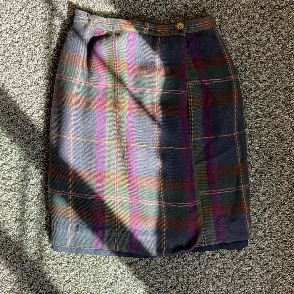 Vintage 90s Hugo Buscati purple plaid wrap mini skirt